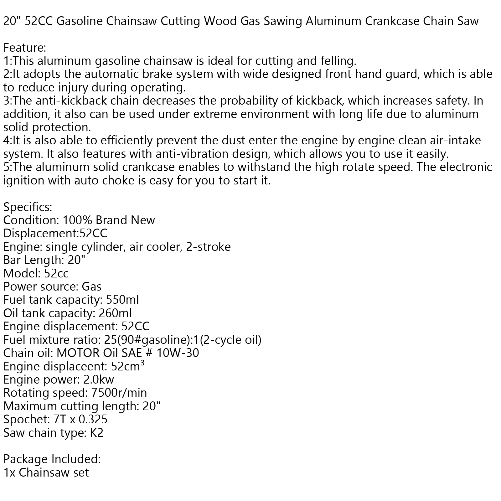Chainsaw oil tank and easy maintenance