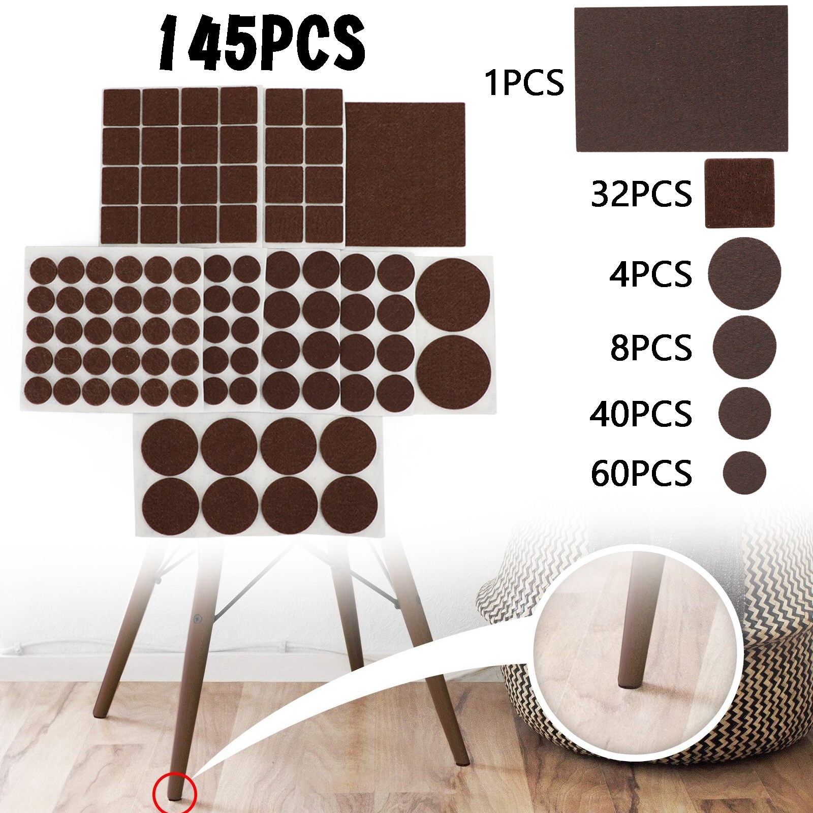 Furniture Floor Protectors Foam Pads Kit Round Square for Laminate Vinyl Wood Kit Contents