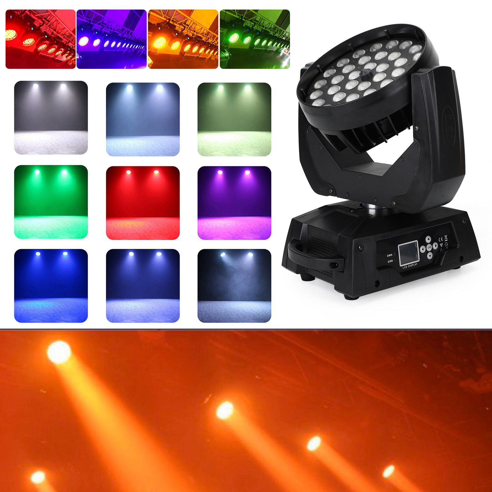 4Pcs 36x10W Moving Head Stage Light RGBW 4-in-1 Zoom DMX Pan Tilt and Zoom Features