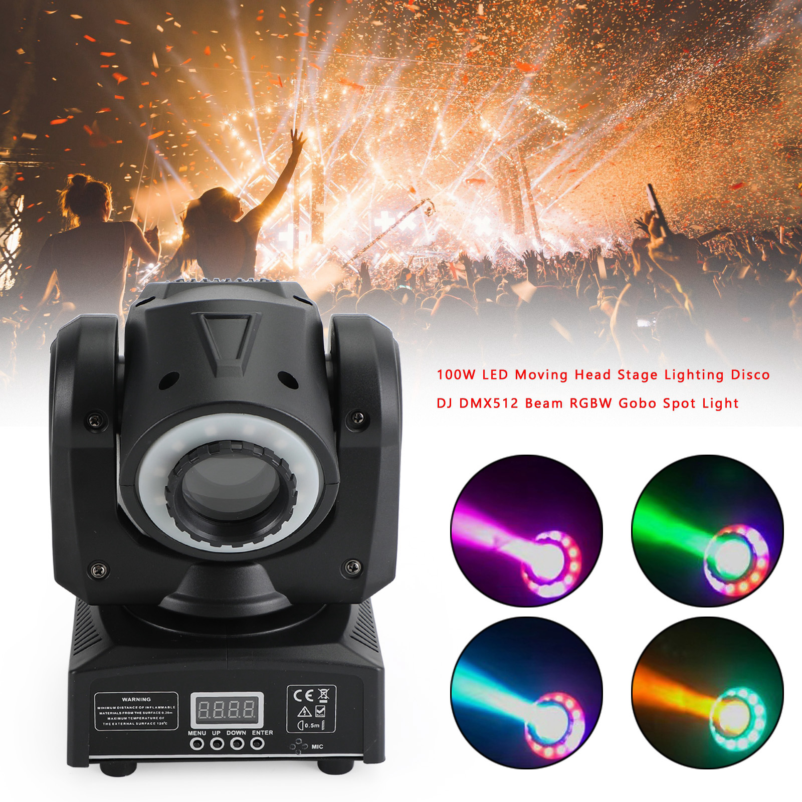 100W LED Moving Head Stage Light RGBW Beam Spot Gobo DMX512 for DJ Disco Party Lighting