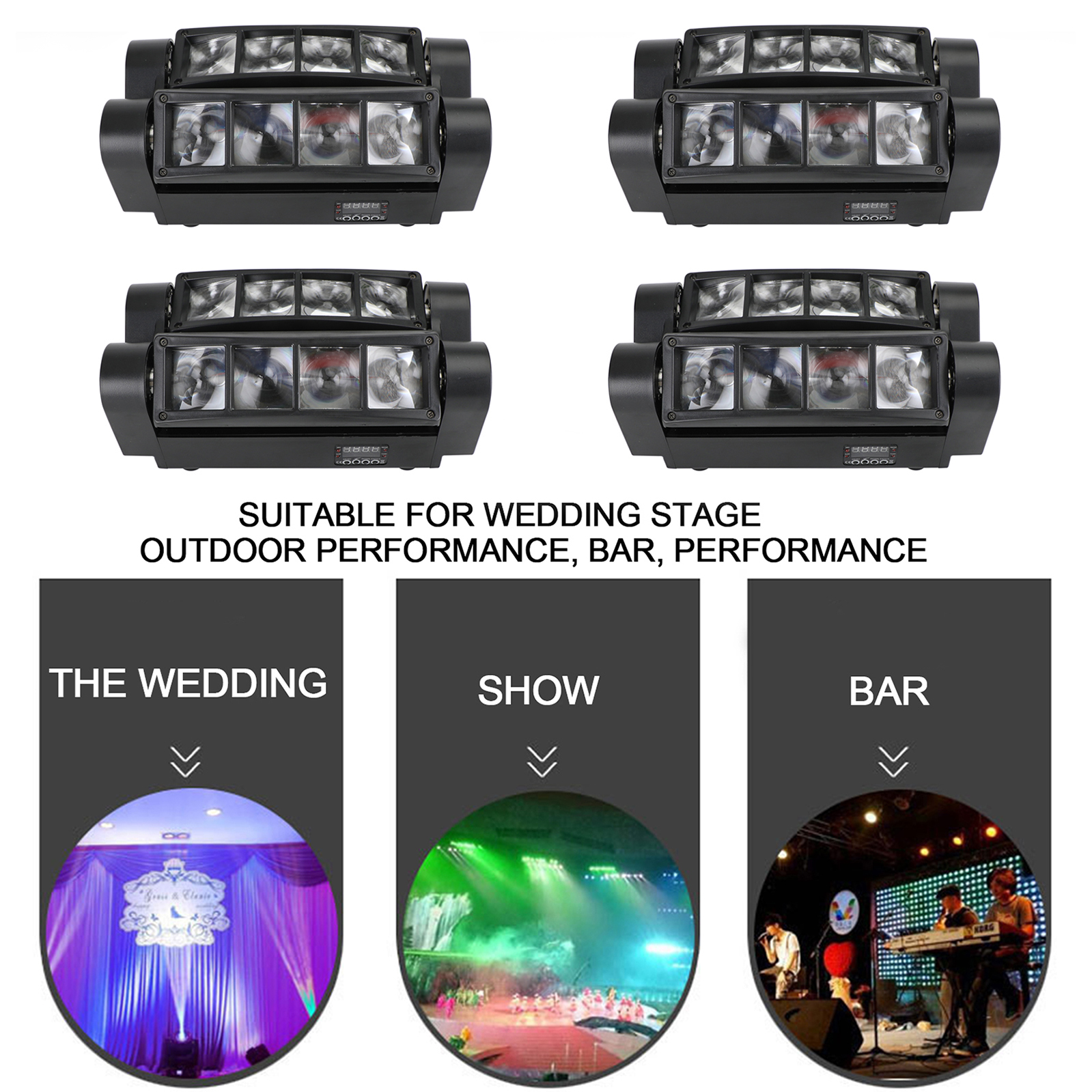 4Pcs Spider Moving Head Light DMX Stage Lighting Professional DJ Setup
