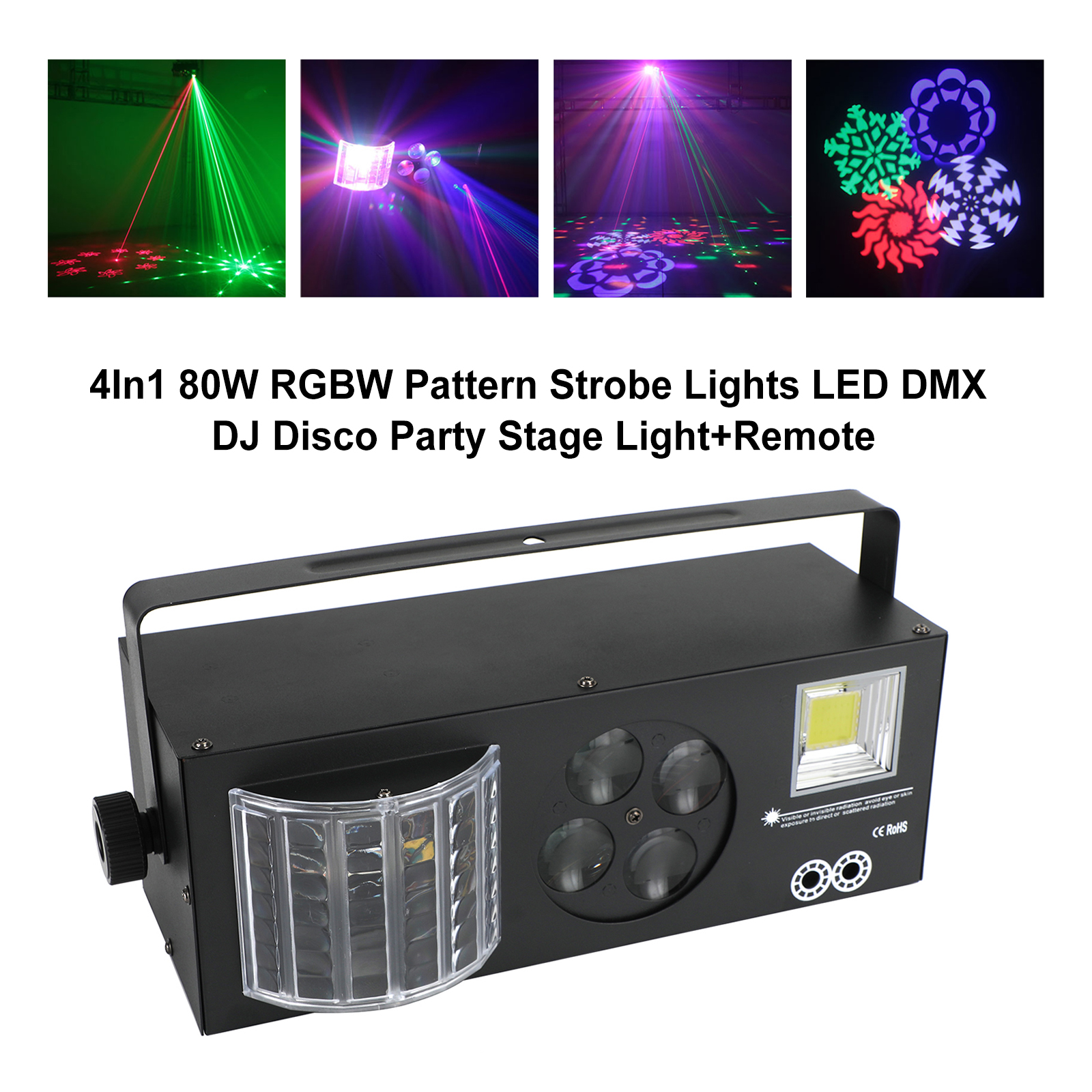 4-in-1 80W RGBW LED Stage Light Pattern Strobe DMX DJ Disco Party Lighting Effects in Action