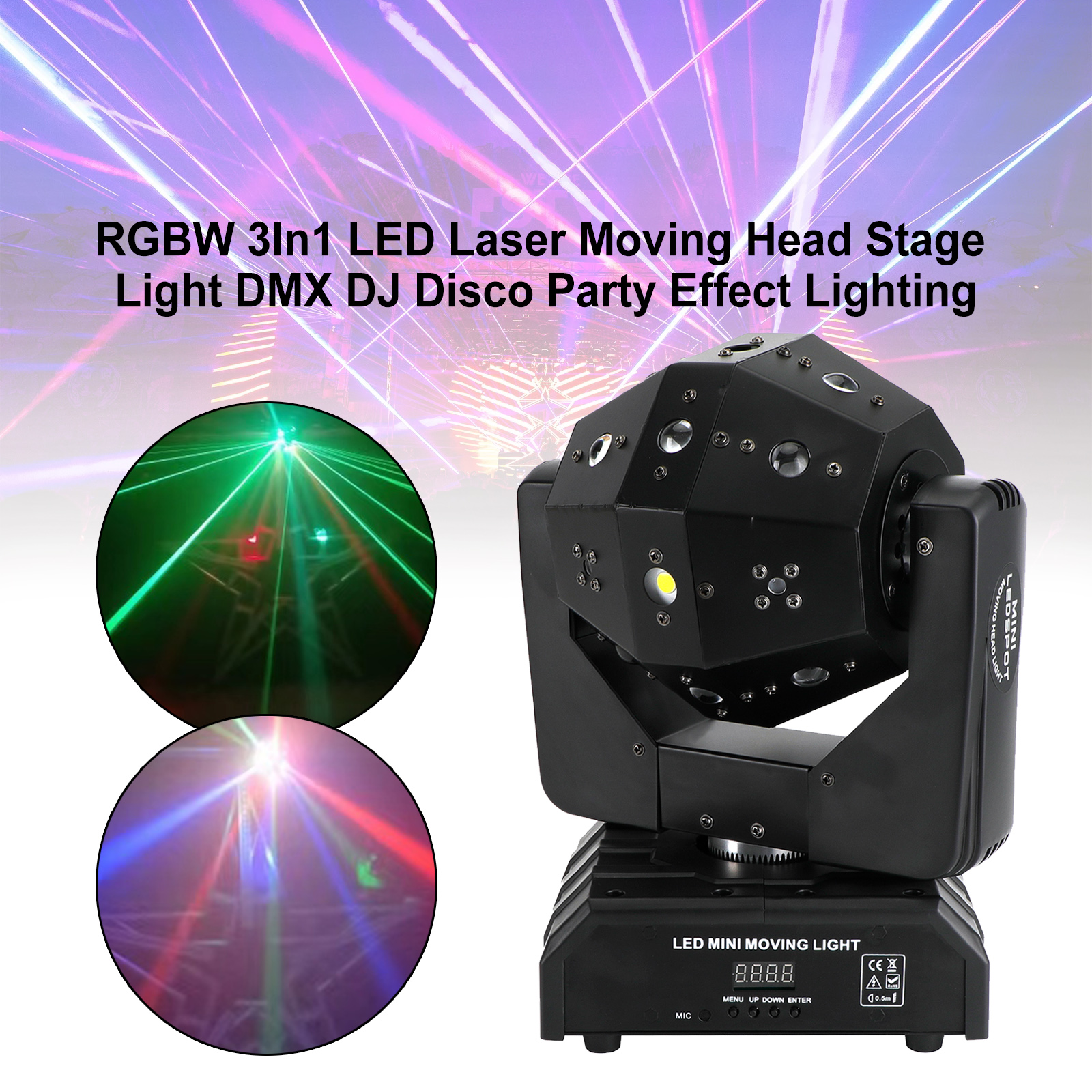 RGBW 3In1 LED Laser Moving Head Stage Light DMX Control for DJ Disco Parties