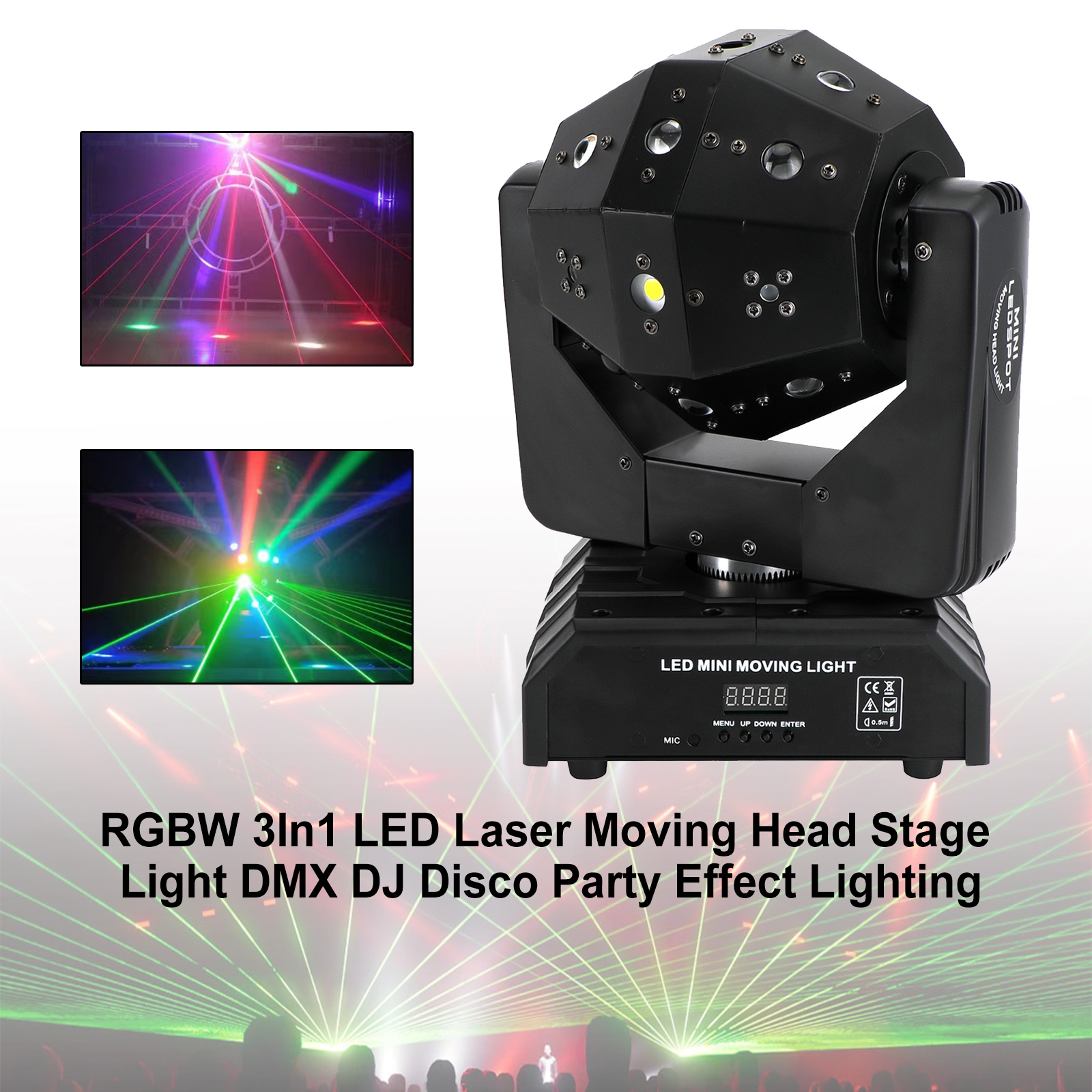 RGBW 3In1 LED Laser Moving Head Stage Light Strobe and Laser Effects for Parties