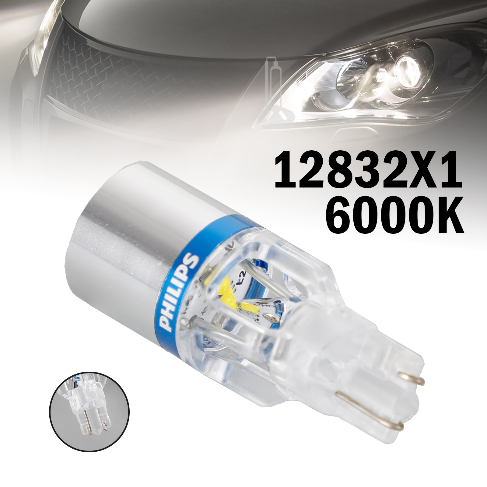 Philips 12832X1 T16 12V3W 200LM 6000K W2.1*9.5D LED汽車輔助燈-極限超快感