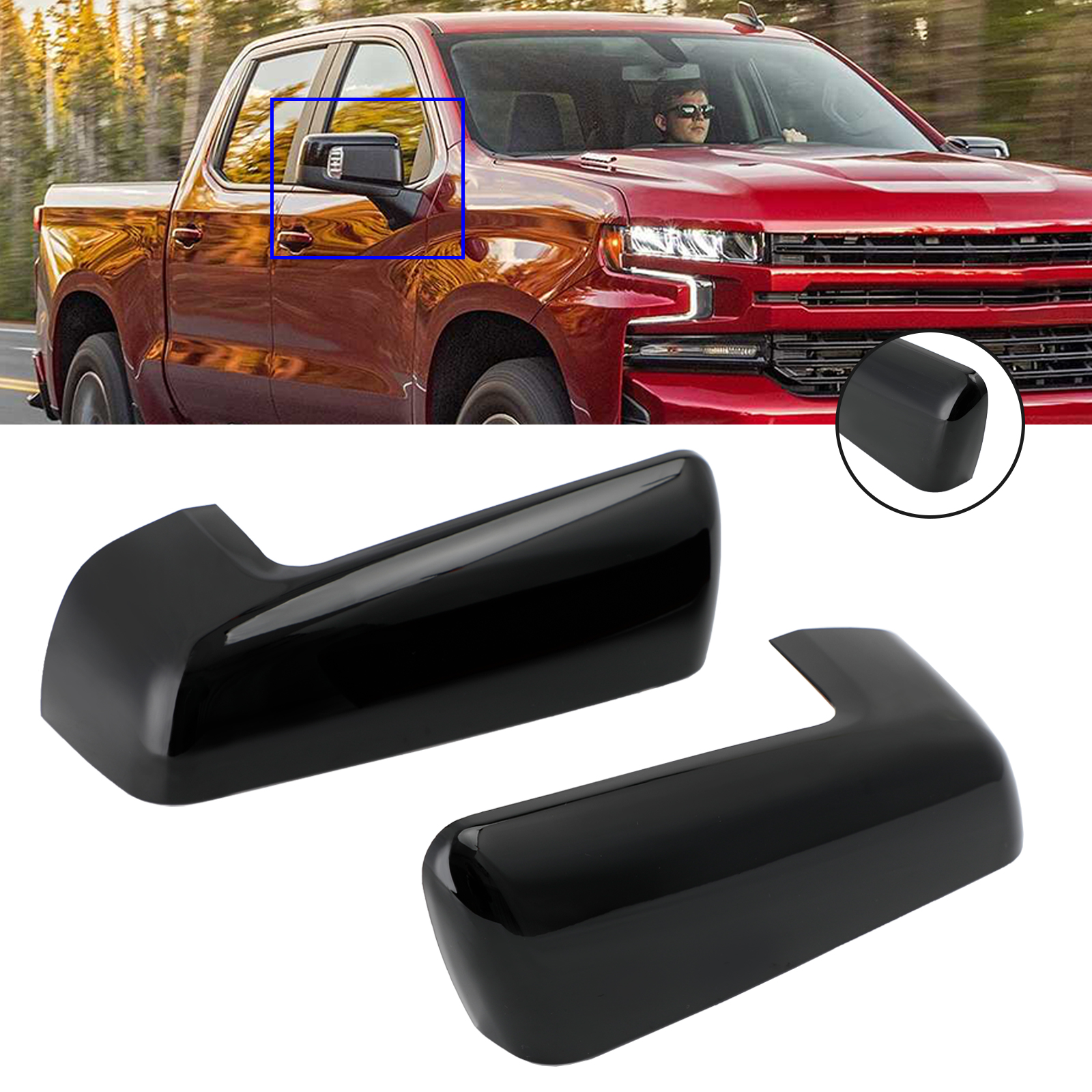 Chevy Silverado 1500 2019-2022 倒車鏡外殼 亮黑黏貼款