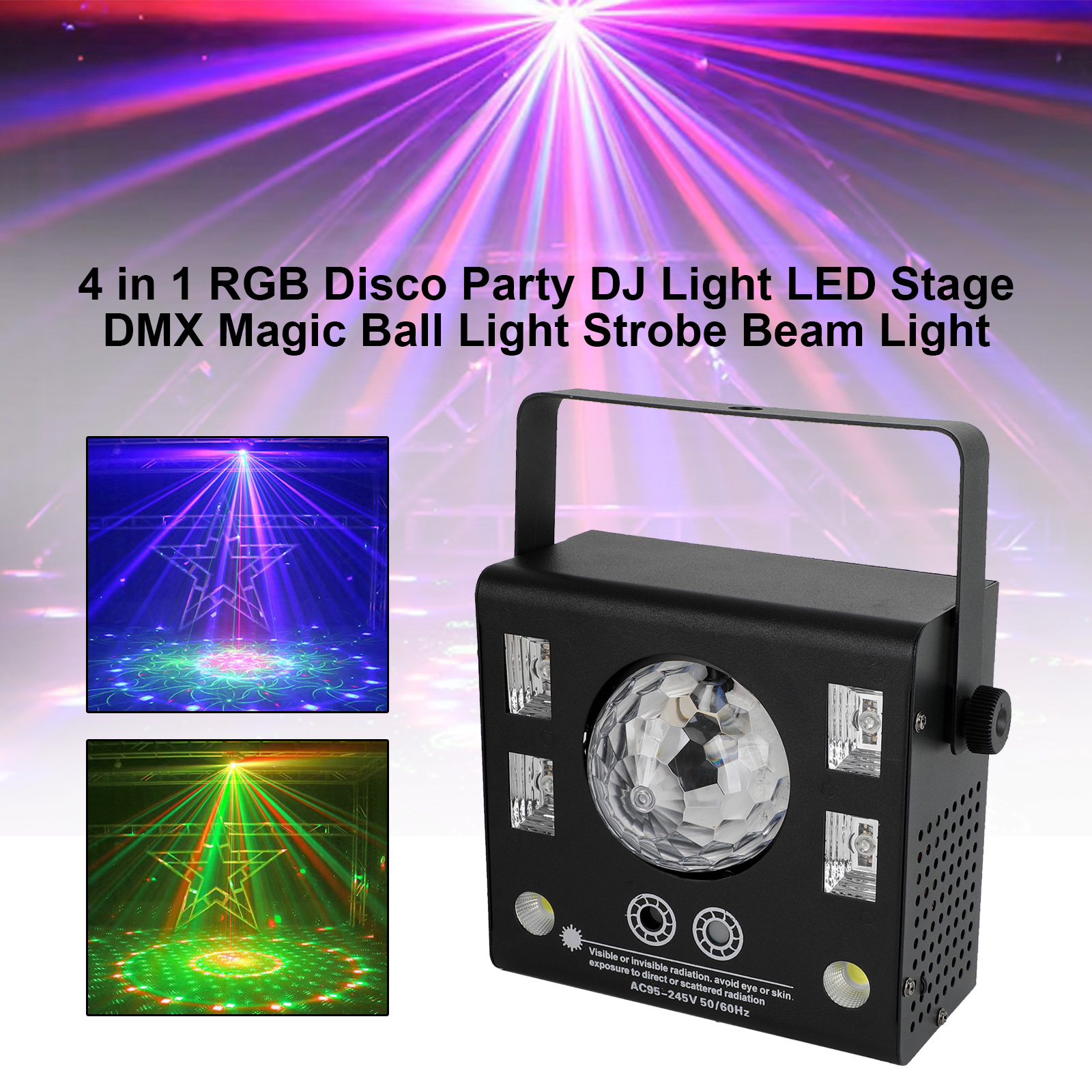 4-in-1 RGB LED Disco Party Light DJ Stage Magic Ball Strobe Beam DMX Lighting Multi-Mode Effects
