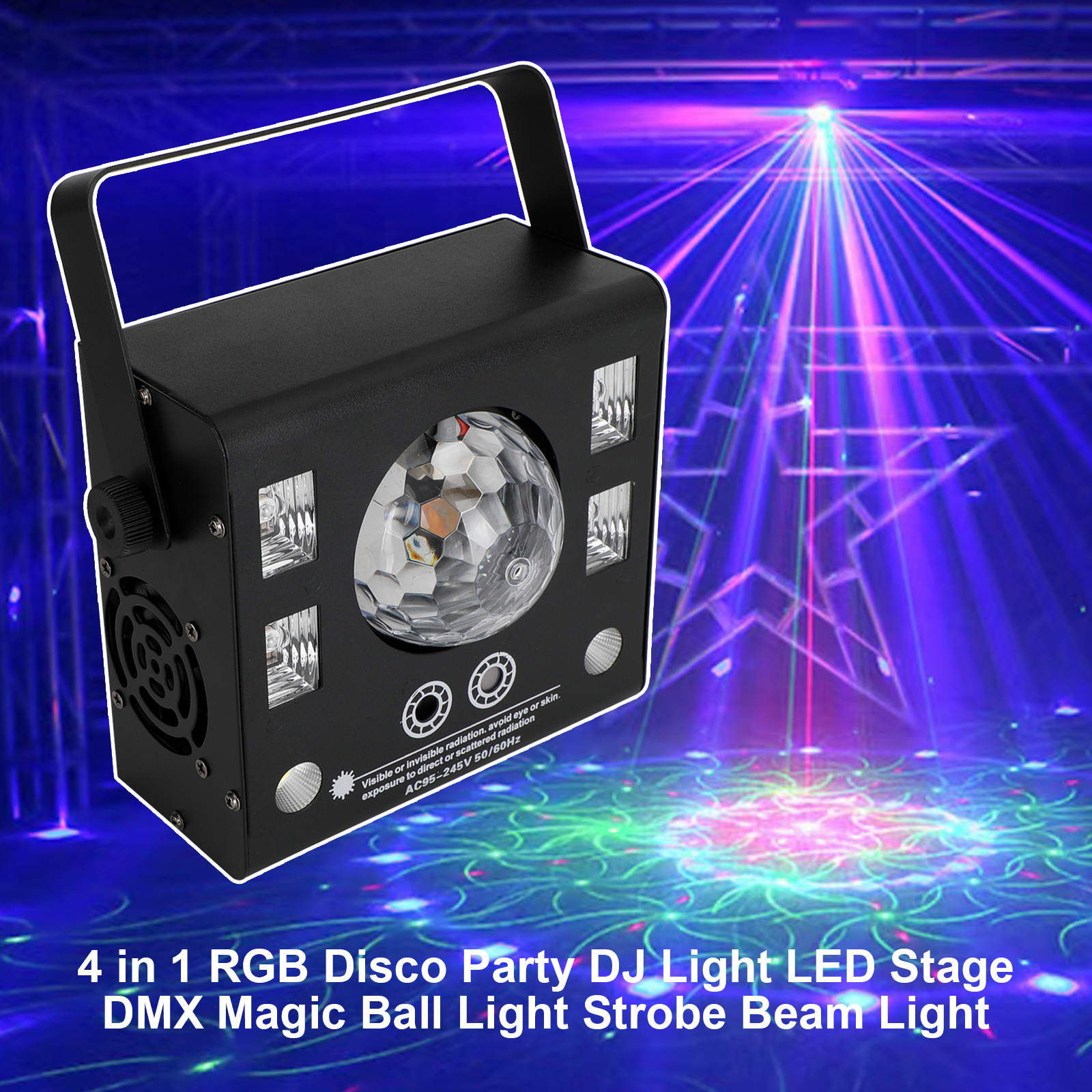 4-in-1 RGB LED Disco Party Light DJ Stage Magic Ball Strobe Beam DMX Lighting Remote and Bracket