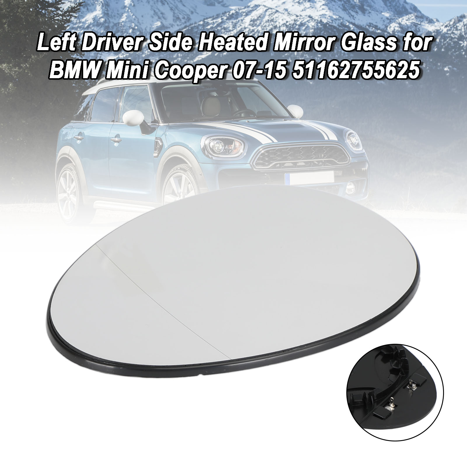 BMW Mini Cooper R55/R56/R57 2007-2015 加熱後視鏡玻璃（白）左側
