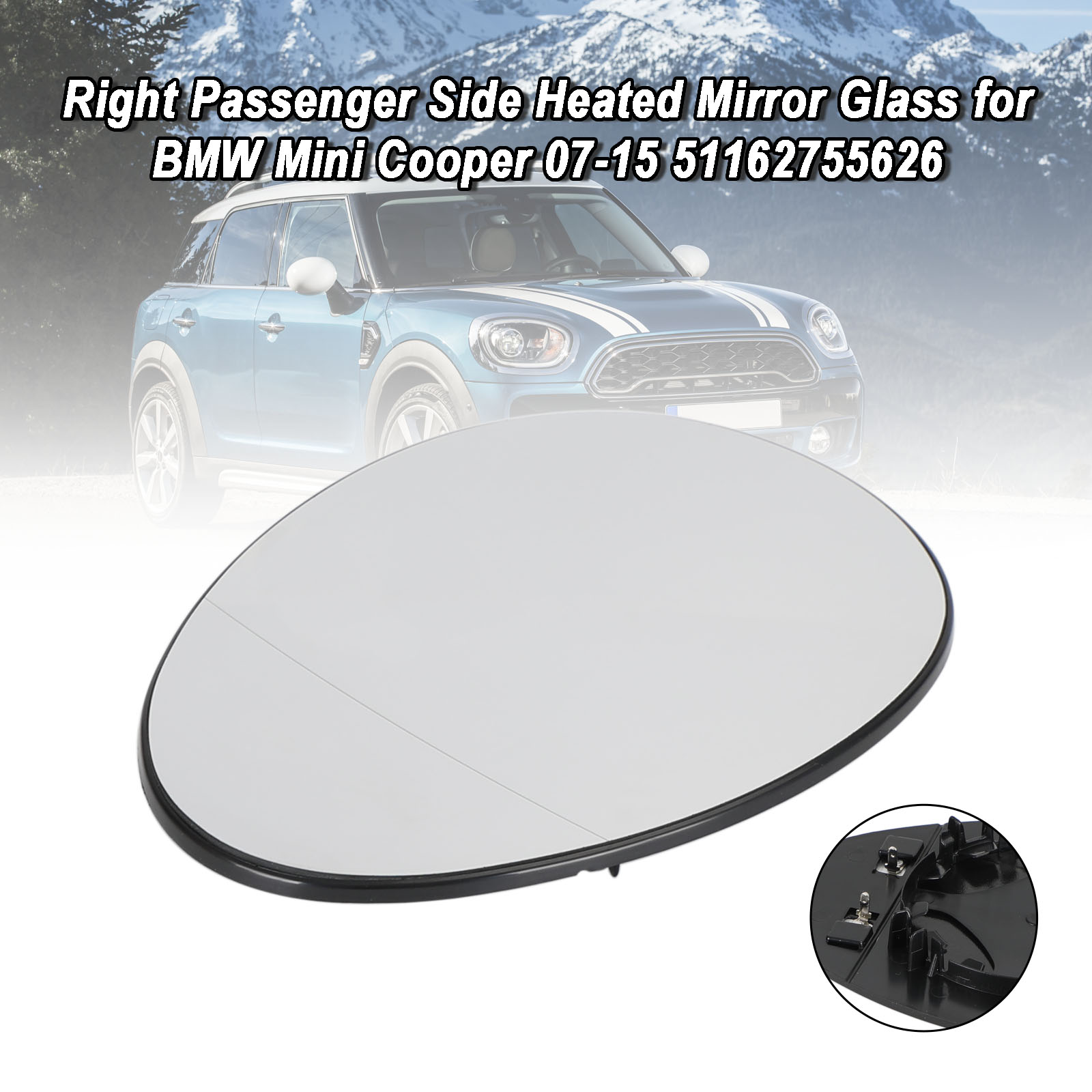 BMW Mini Cooper R55/R56/R57 2007-2015 加熱後視鏡玻璃（白）右側