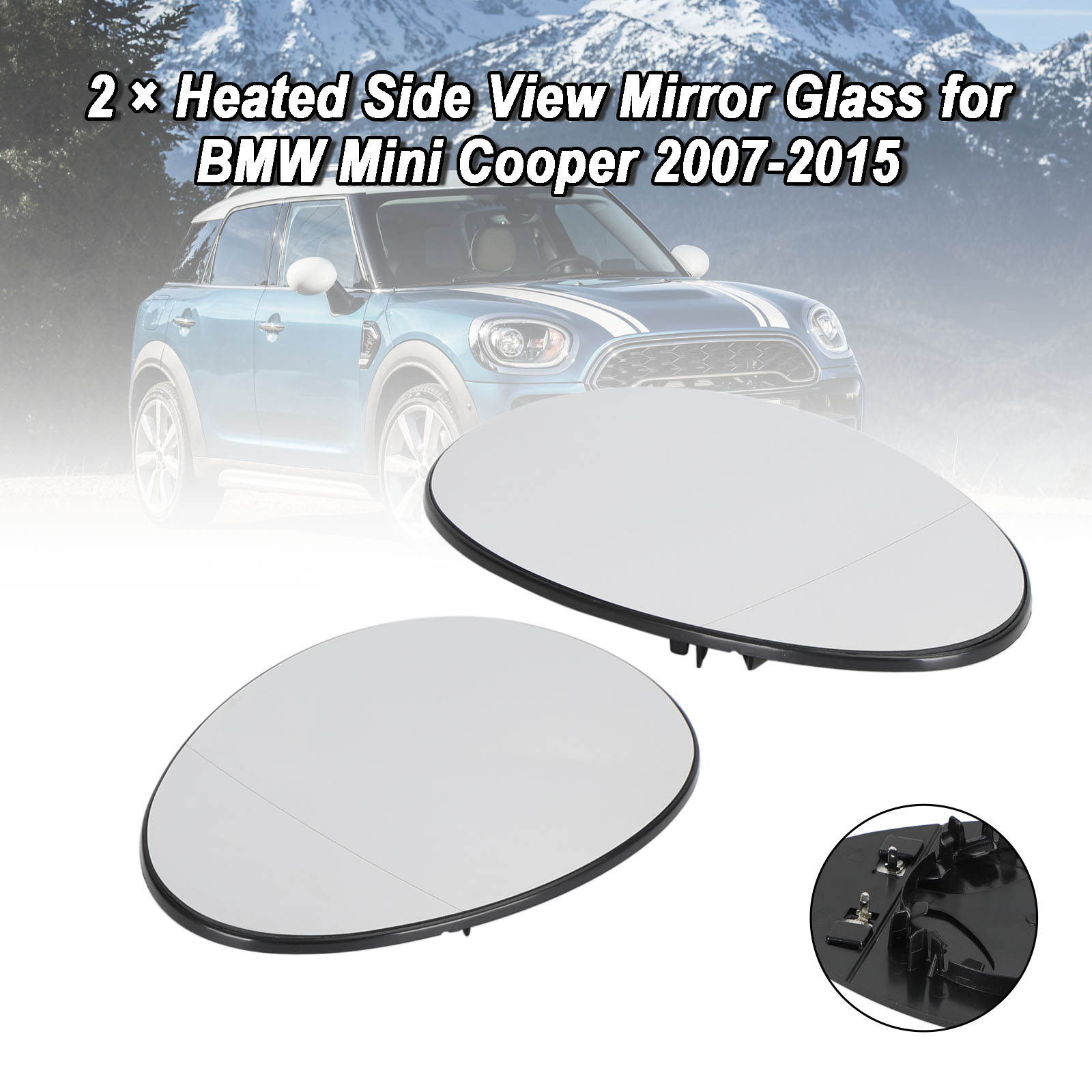 BMW Mini Cooper R55/R56/R57 2007-2015 加熱後視鏡玻璃（白）左右一對