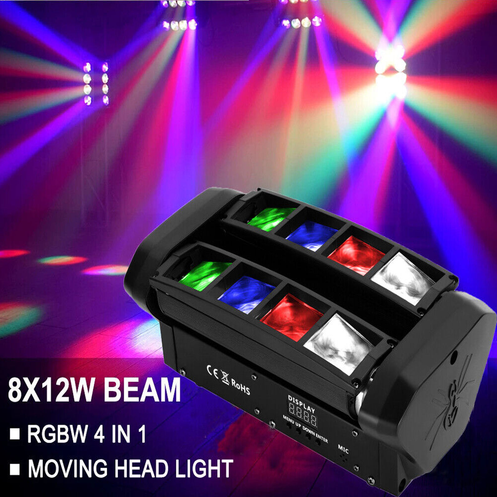 80W RGBW LED Spider Moving Head Stage Light 8 LED DMX for DJ Disco Party Stage Dual Arm Rotation
