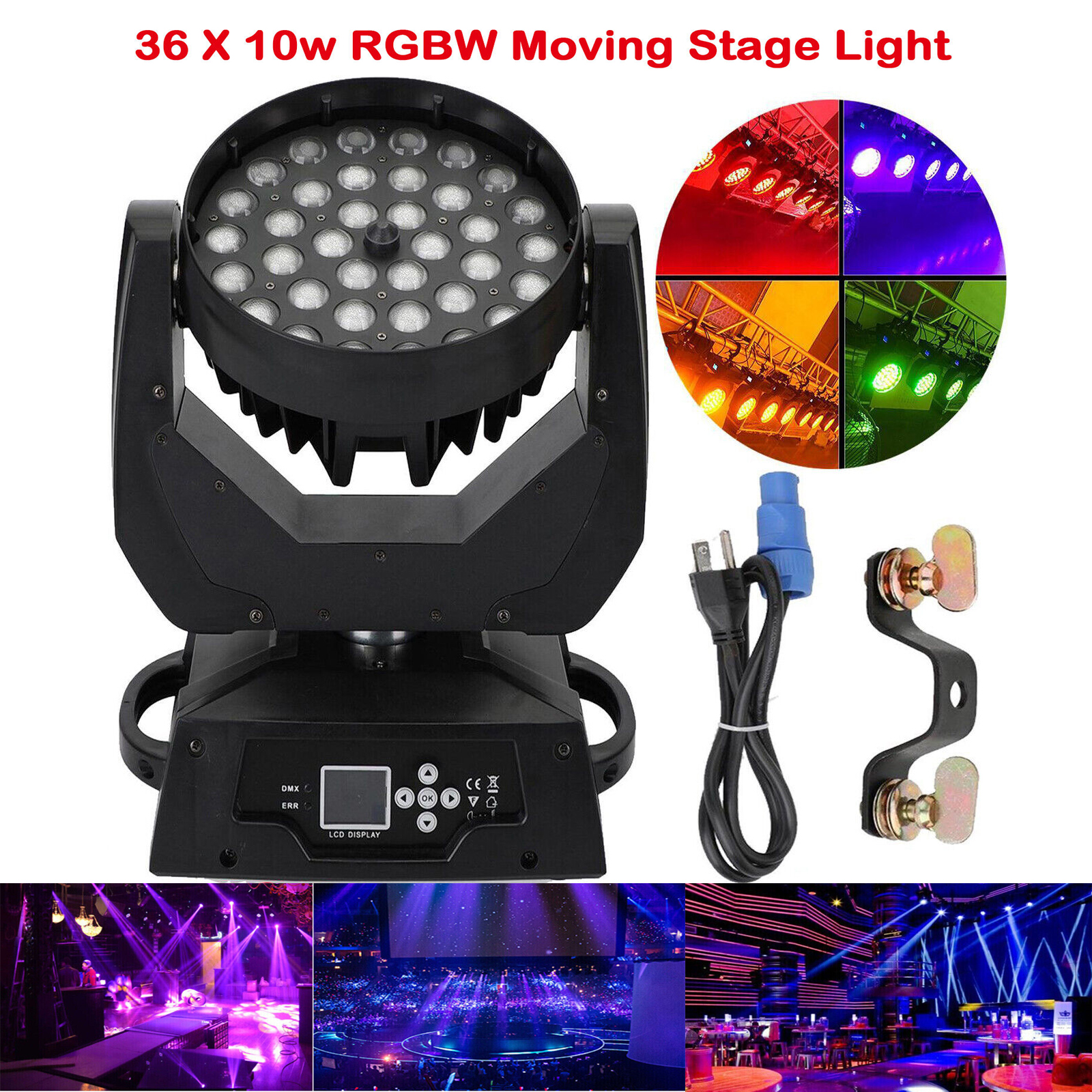 360W RGBW LED Moving Head Wash Light 36x10W 4-in-1 Zoom DMX 15CH for DJ Party Stage