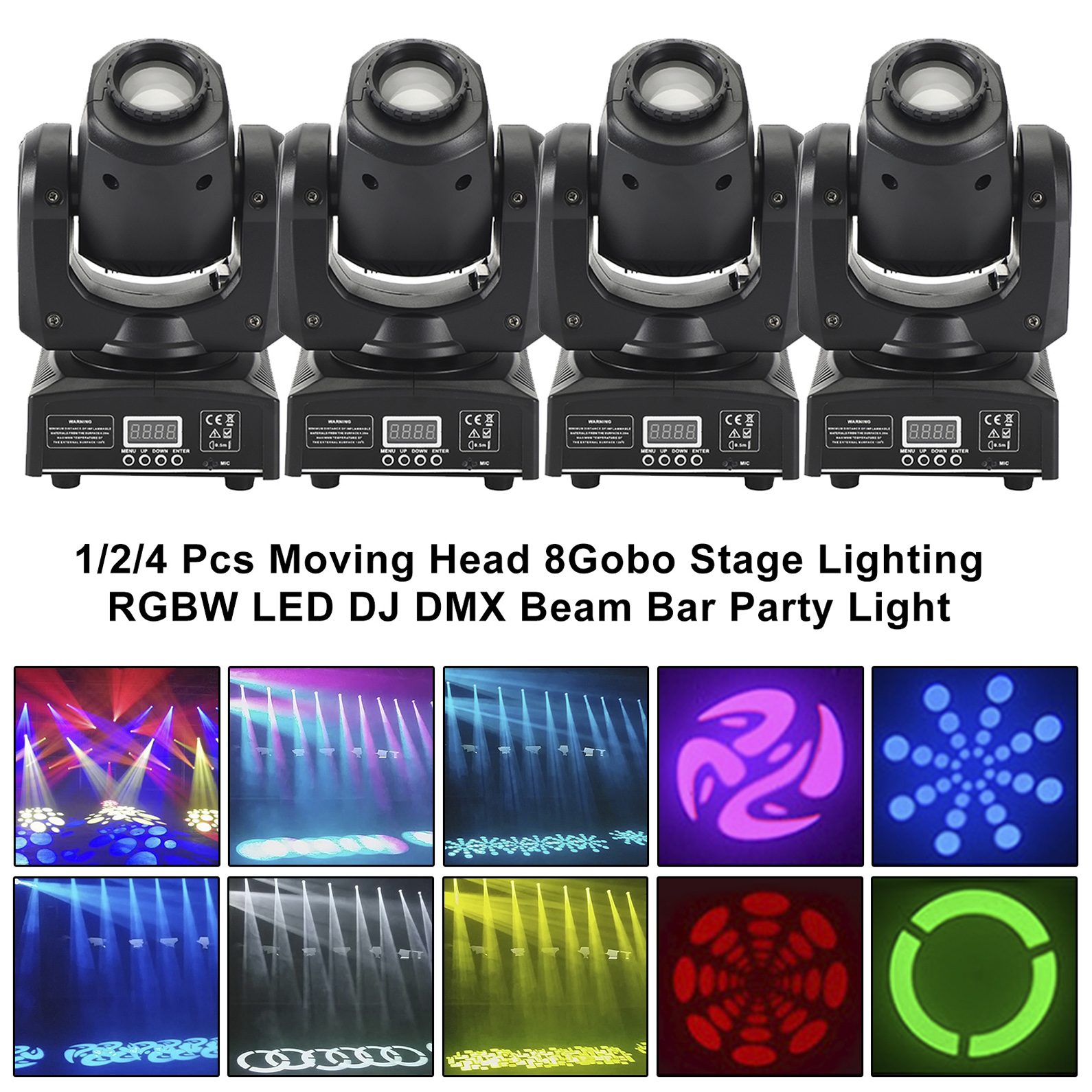 1/2/4 Pcs Moving Head 8Gobo Stage Lighting RGBW LED DJ DMX Beam Bar Party Light Bundle