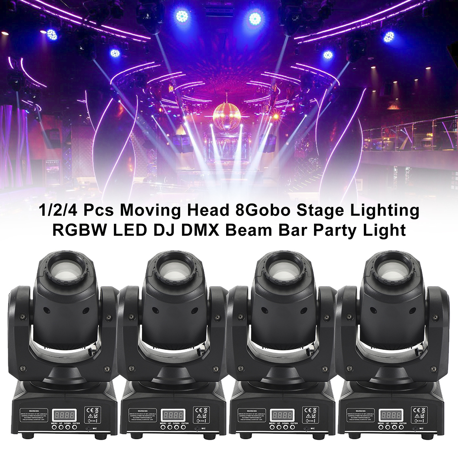 1/2/4 Pcs Moving Head 8Gobo Stage Lighting RGBW LED DMX Beam Gobo Patterns in Action