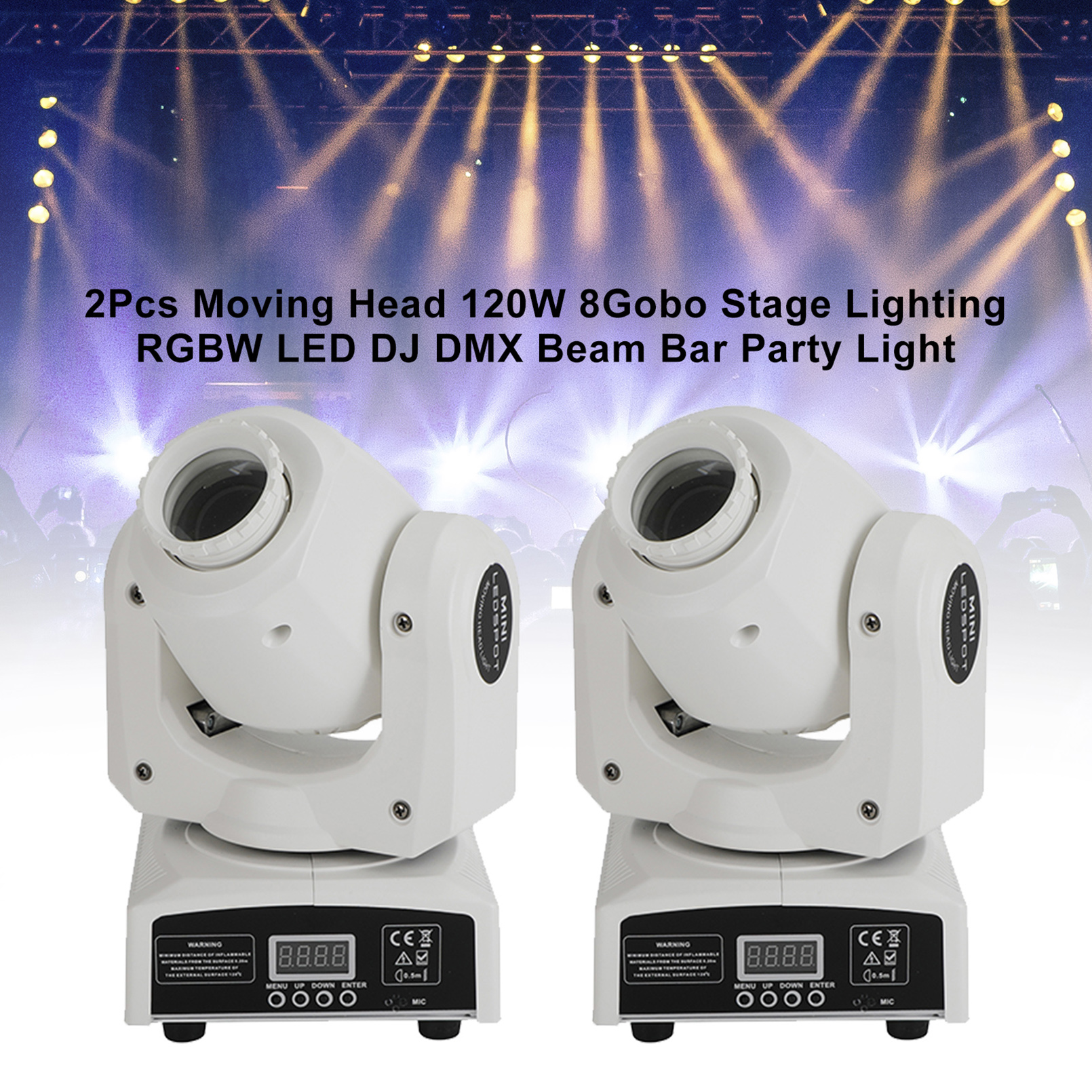2Pcs Moving Head 120W 8Gobo Stage Lighting RGBW LED DJ DMX Beam Bar Party Light Effects