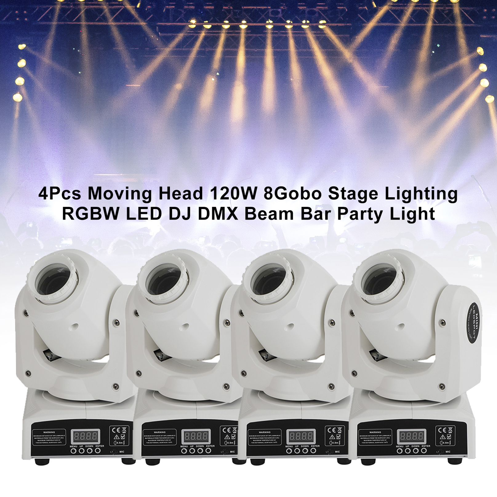 4Pcs Moving Head 120W 8Gobo Stage Lighting RGBW LED DJ DMX Beam Bar Party Light Effects