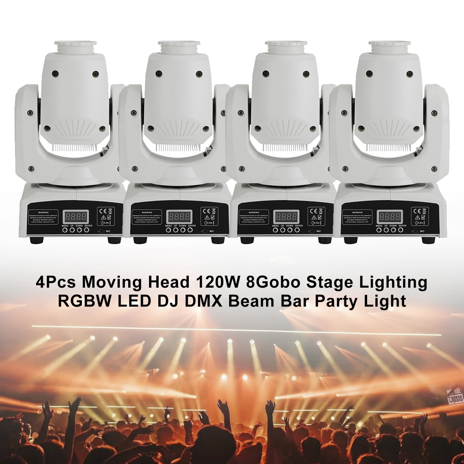 4Pcs Moving Head 120W 8Gobo Stage Lighting RGBW LED DJ DMX Beam Bar Party Light