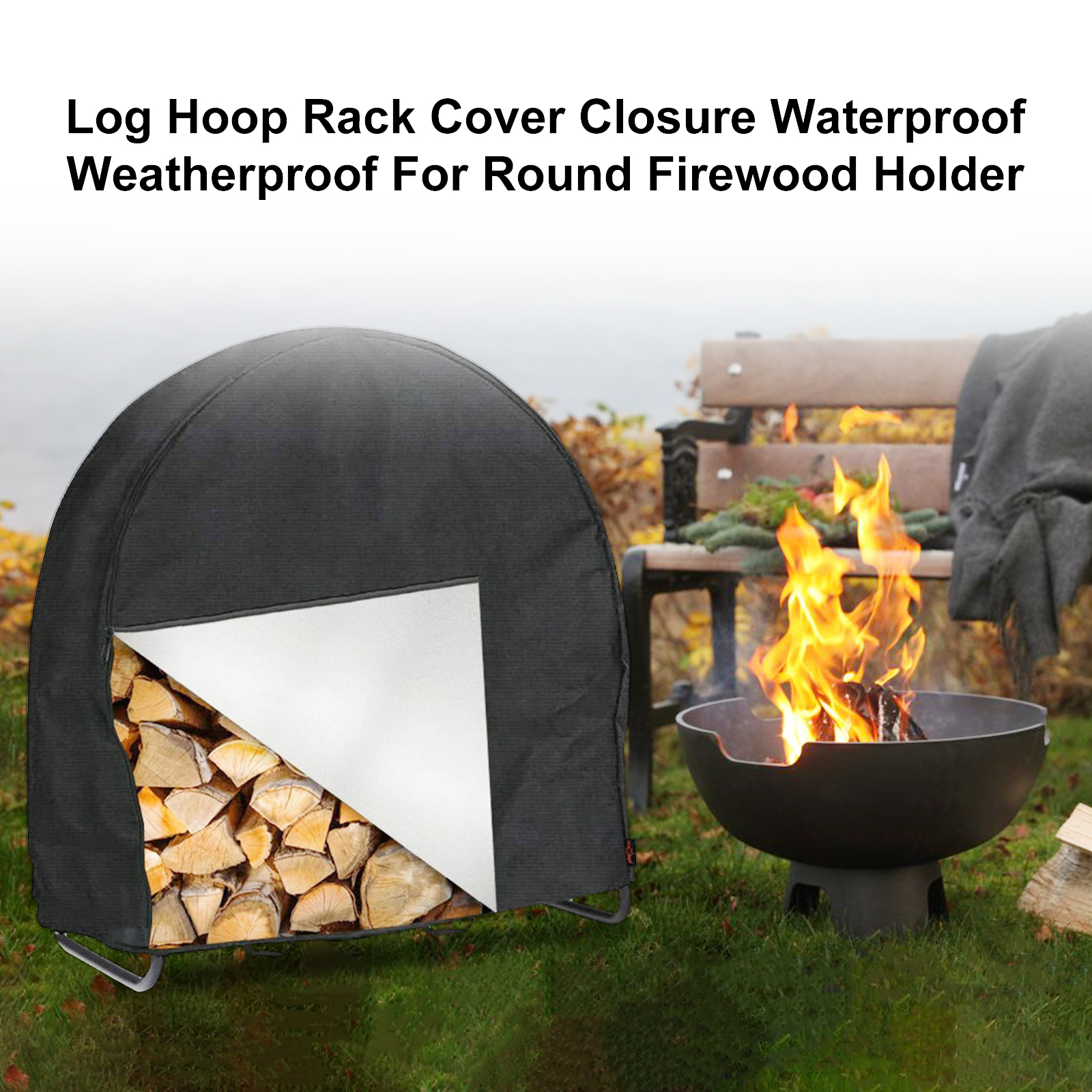 Firewood Storage Rack Cover Waterproof Oxford Cloth Black Dual Stitch Durability