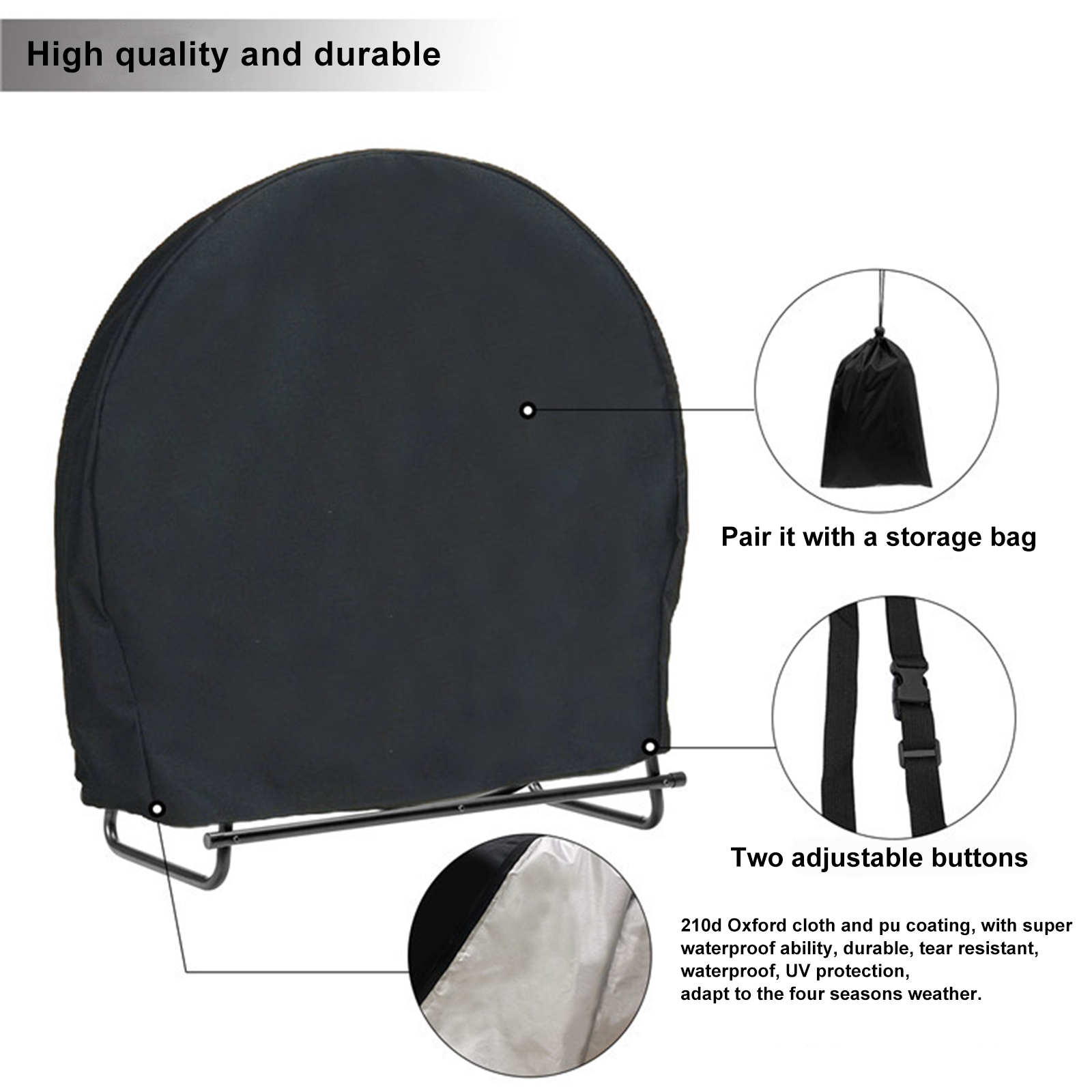 Firewood Storage Rack Cover Waterproof Oxford Cloth Black Ventilation Design