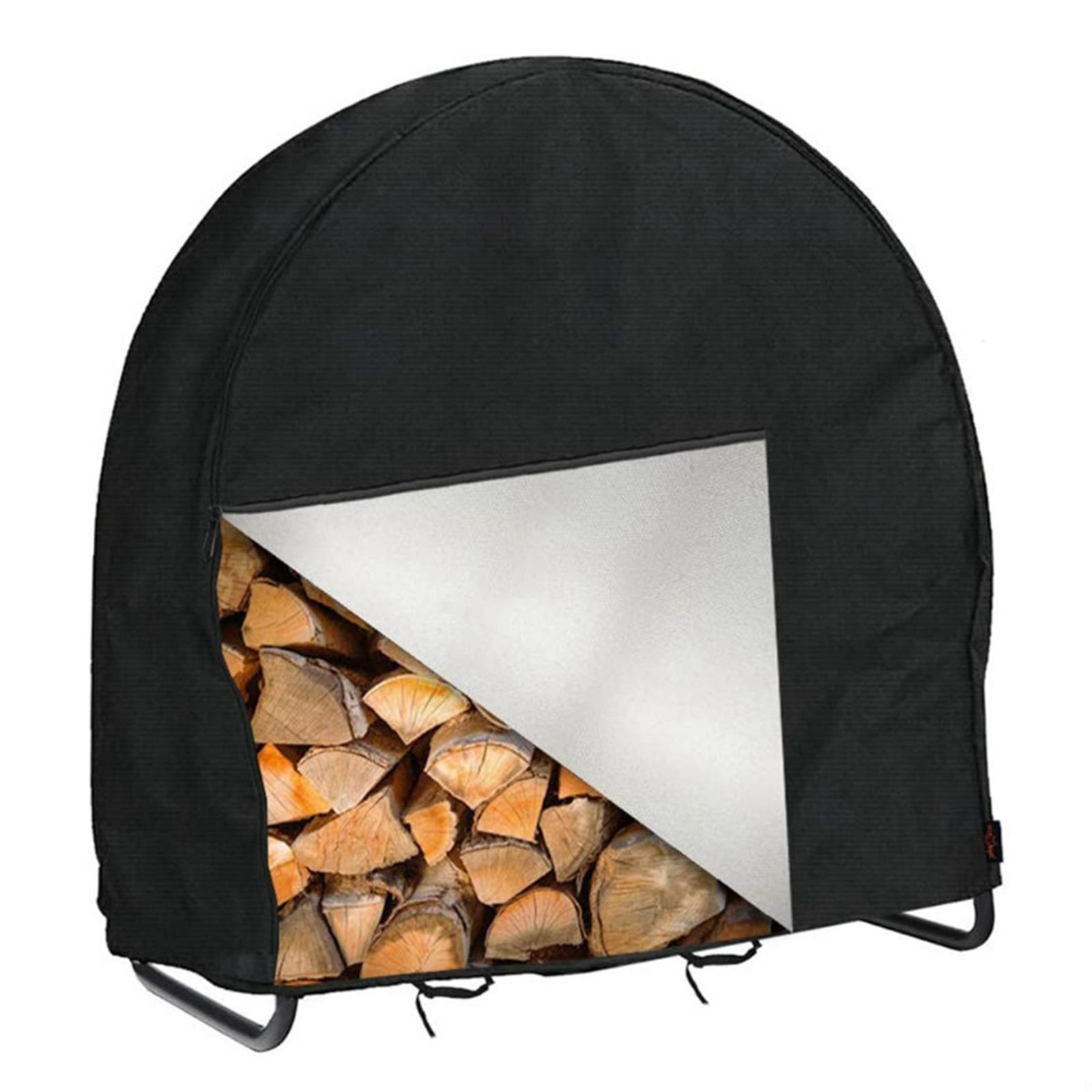 Firewood Storage Rack Cover Waterproof Oxford Cloth Black with Buckle Straps Feature