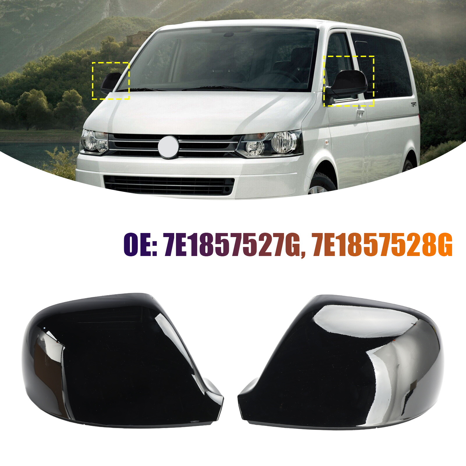 VW T6 Transporter 15-19 7E1857527F 7E1857527G 照後鏡 後照鏡外殼（亮黑）一對