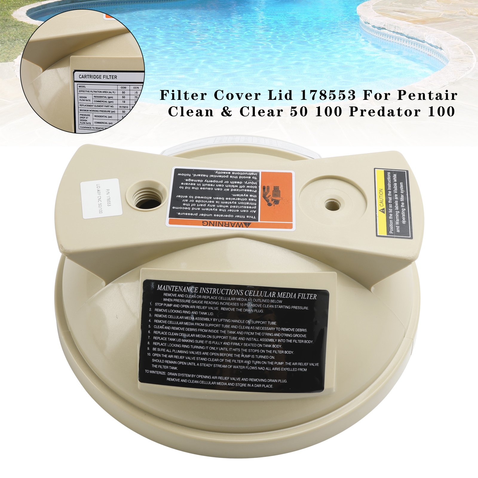 Filter Cover Lid 178553 For Pentair Clean Clear 50 100 Predator 100 Pool Filter Full Package Contents