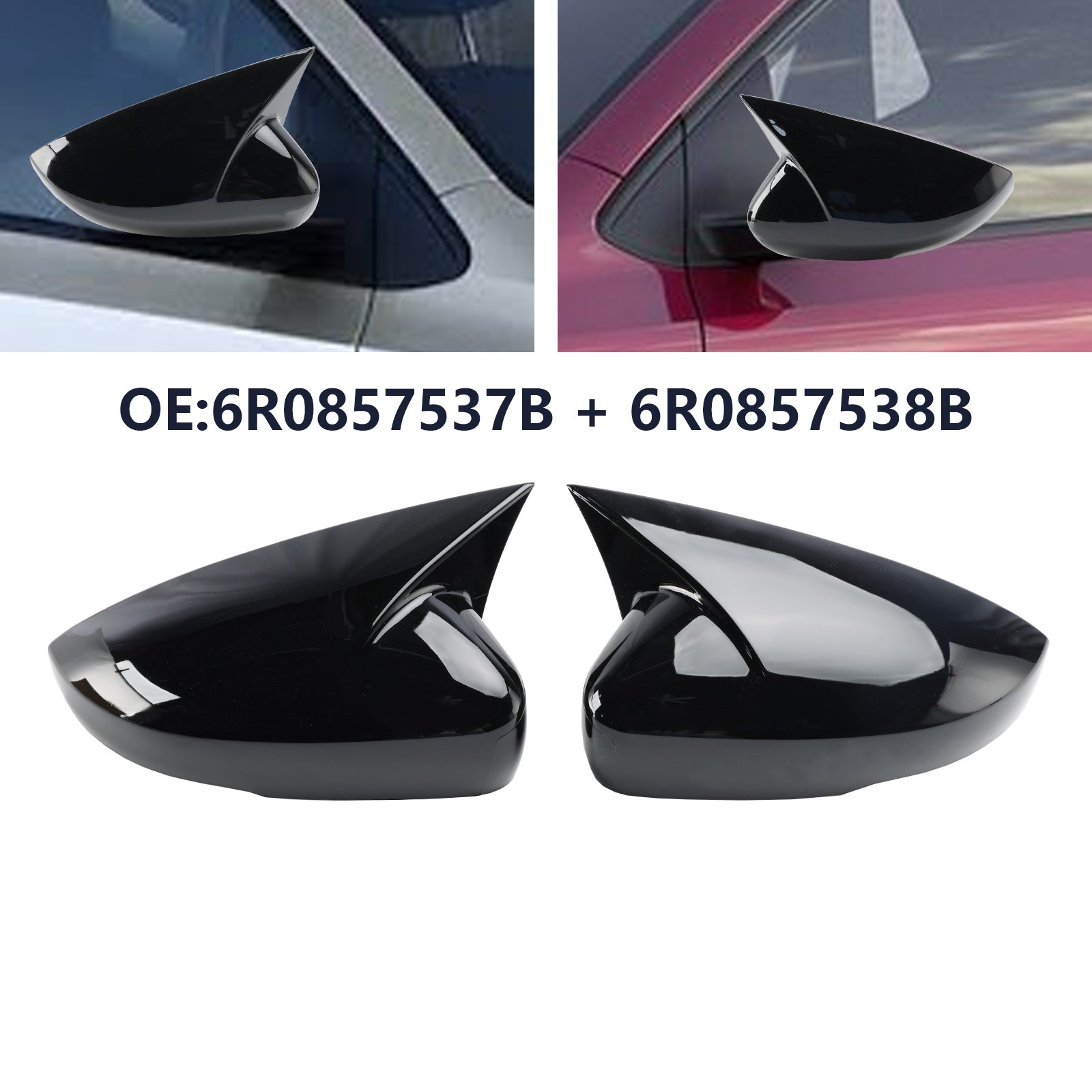 VW Polo MK5 09-17 6R0857537B 6R0857538B 照後鏡 後照鏡外殼 黏貼式牛角造型（亮黑）一對