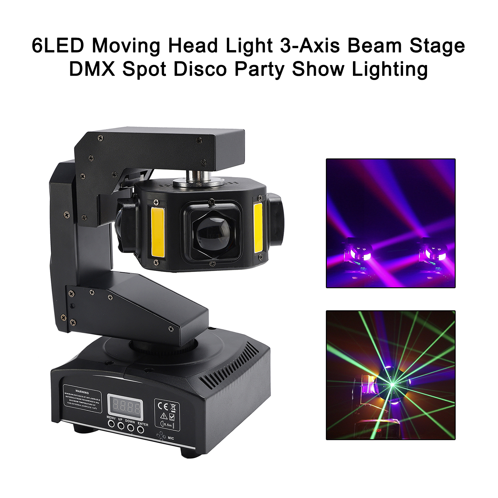 6LED Moving Head Light 3-Axis Beam Stage DMX Spot Disco Party Show Lighting with Laser Effects