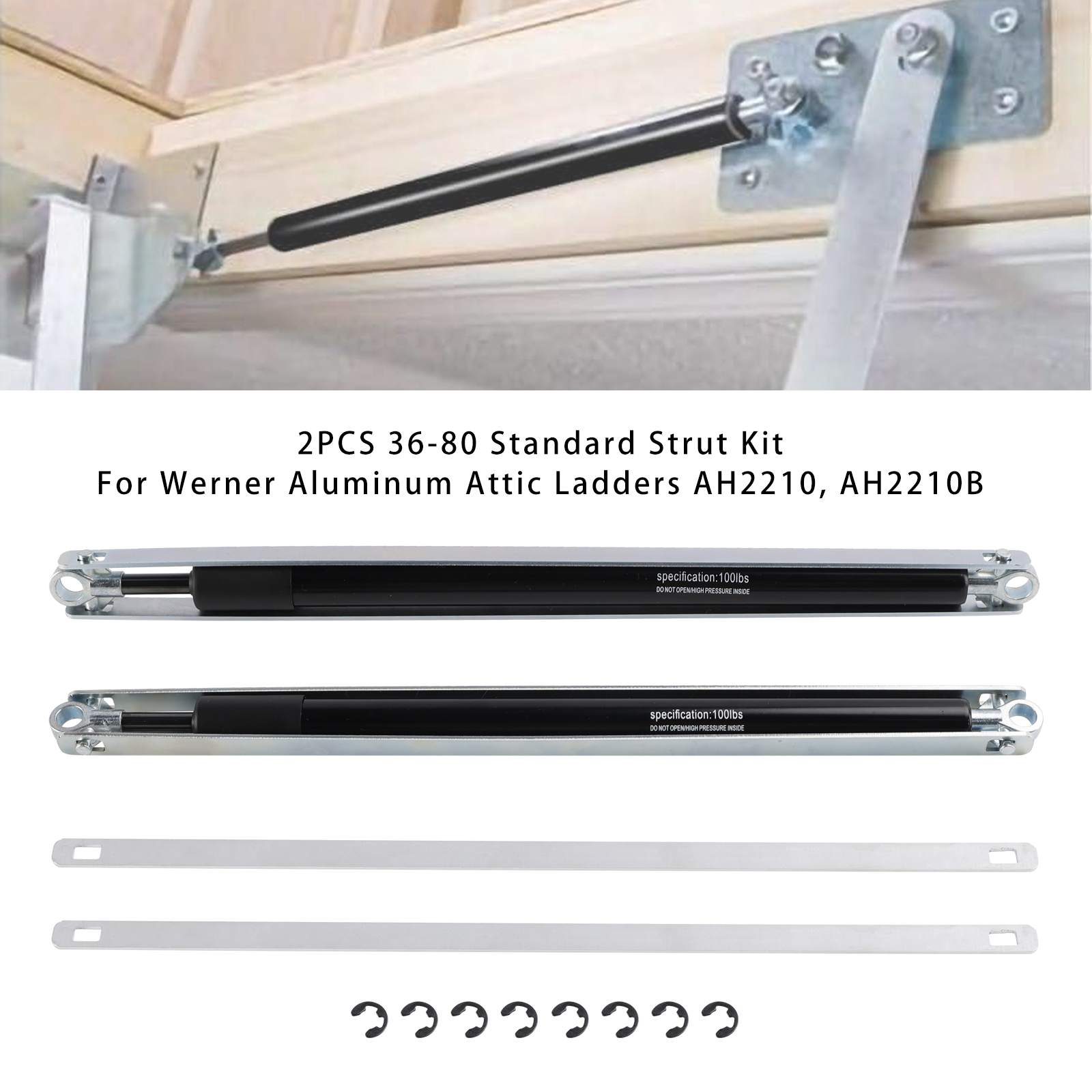 2PCS 36-80 Standard Strut Kit For Werner Aluminum Attic Ladders AH2210 AH2210B Gas Strut Extension