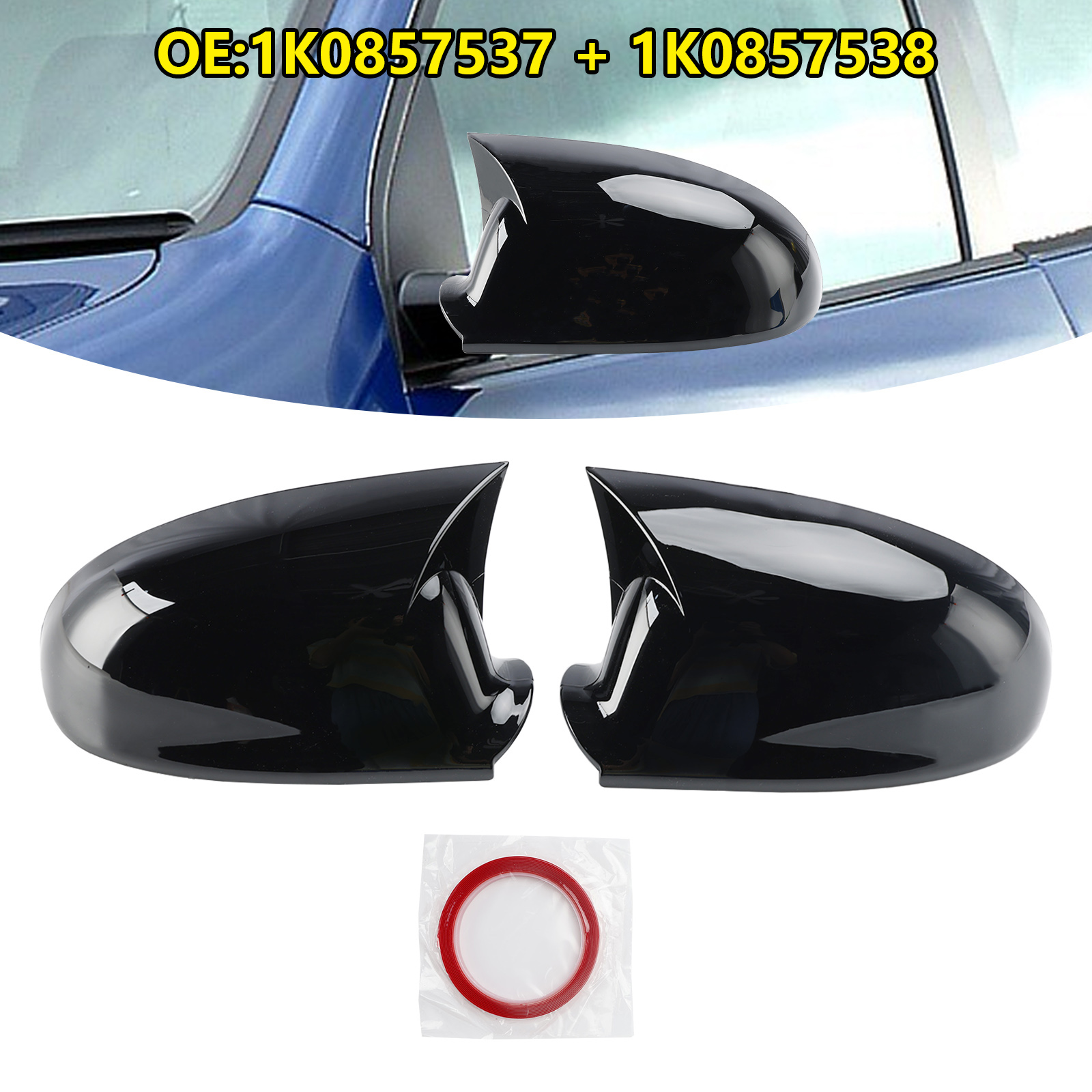 VW Jetta 2005-2011 1K0857537 1K0857538 照後鏡 後照鏡外殼 黏貼式牛角造型（亮黑）一對
