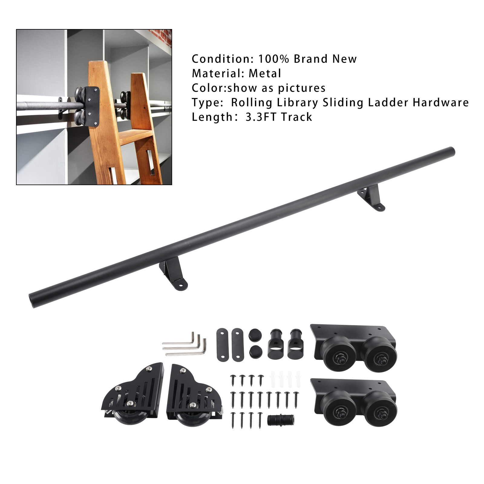 Rolling Library Sliding Ladder Hardware Kit Track Upgrade with Triangular Support