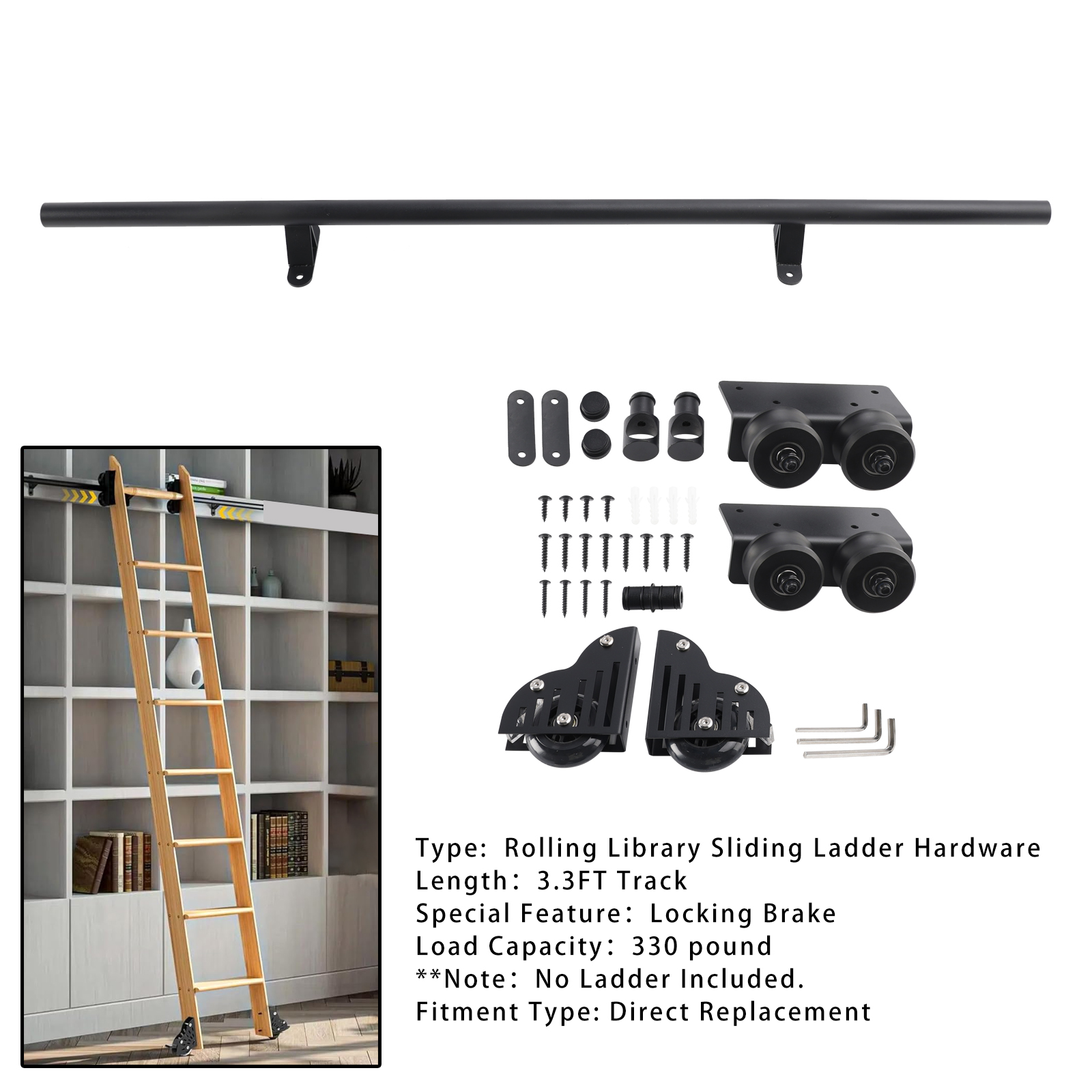 Rolling Library Sliding Ladder Hardware Kit Complete Installation Kit