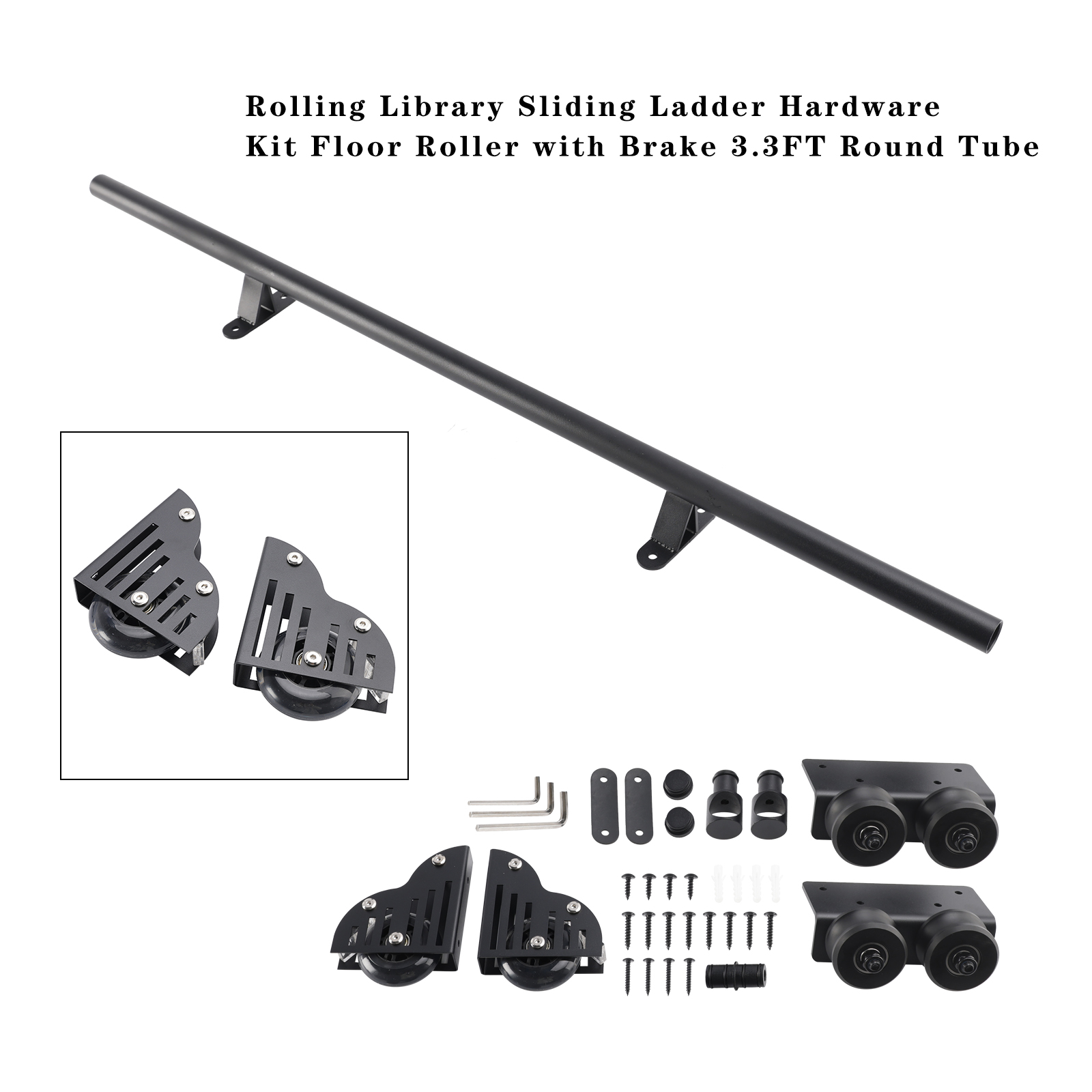 Rolling Library Sliding Ladder Hardware Kit with Top and Bottom Pulleys