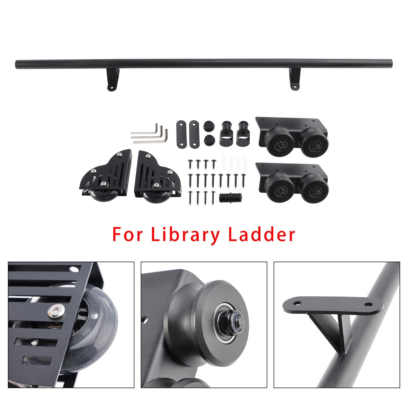 Rolling Library Sliding Ladder Hardware Kit Full Kit Components