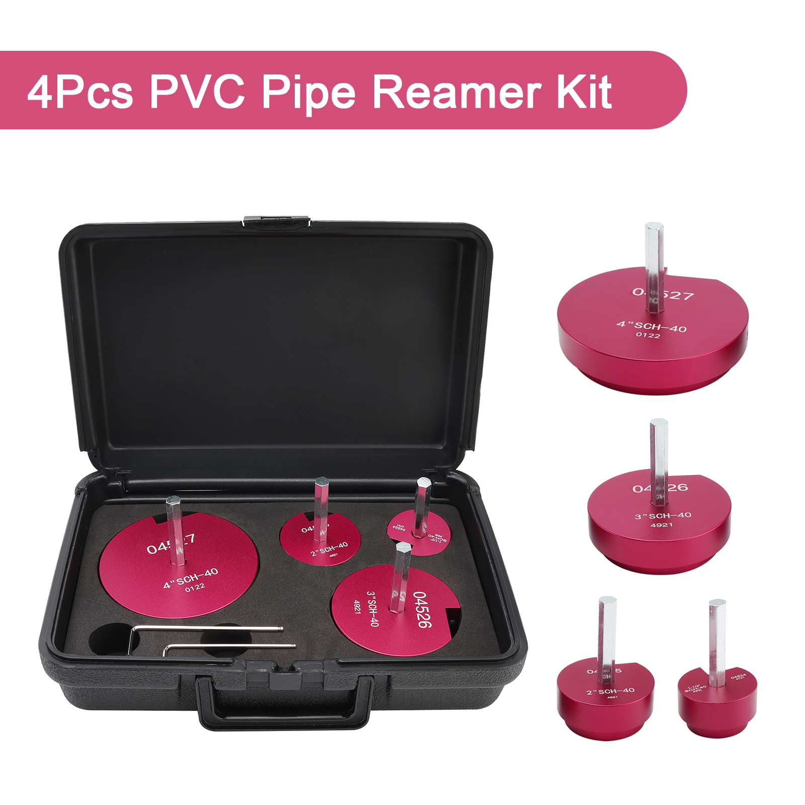 4PCS PVC Pipe Reamer Kit Fitting Socket Saver SCH Plumbing Tools For 1/2 Drills