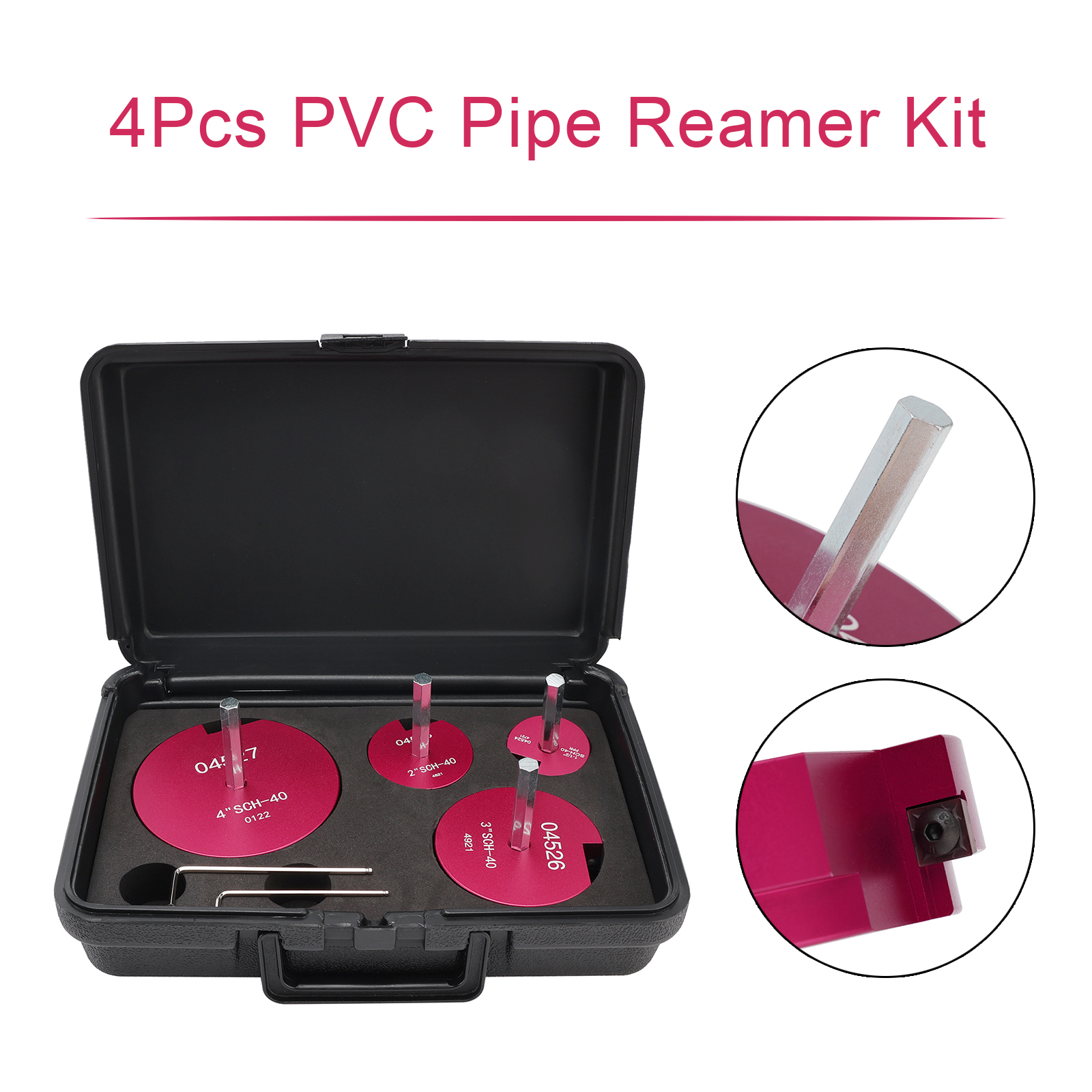 4PCS PVC Pipe Reamer Kit Fitting Socket Saver SCH Plumbing Tools For 1/2 Drills Carbide Blades