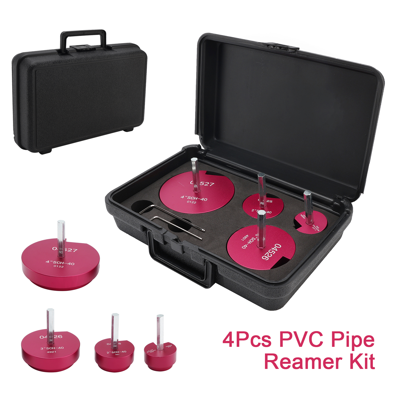 4PCS PVC Pipe Reamer Kit Fitting Socket Saver SCH Plumbing Tools For 1/2 Drills Kit in Case