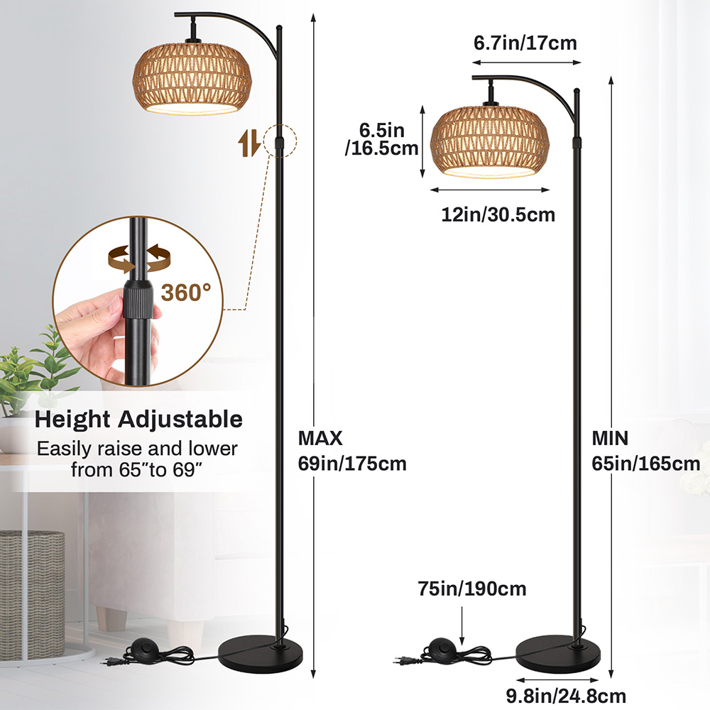 Détails techniques du Lampadaire sur Pied Salon Rotin