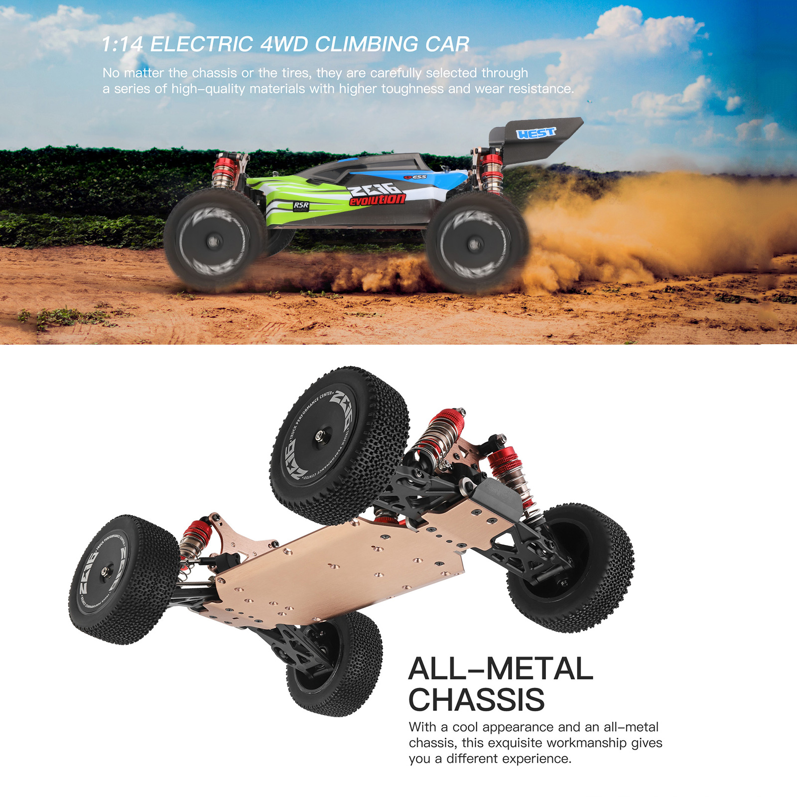 WLtoys 144001 RTR 2.4GHz 60km/h High Speed 1/14 4WD Off Road Drift Racing Remote Control Car Green