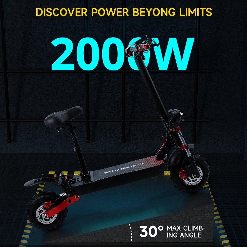 MotorGenic 2000W Electric Scooter Shock Absorption and LED Headlight Features