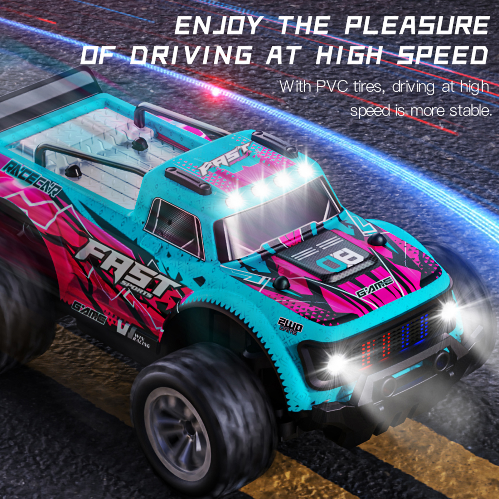 KF23 1:20 2WD RC Off Road Racing Car with Two Rechargeable Batteries Flashing LED Headlights Kids Toy Car
