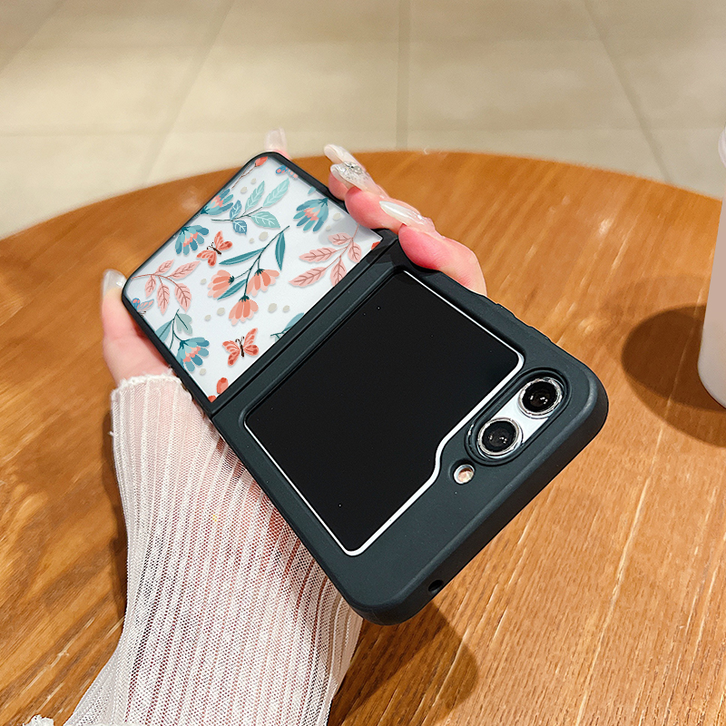 Flower Pattern Clear Phone Case For Samsung Galaxy Z Flip 6 5 4 5G Hard Acrylic Metal Buckle Folding Cover For Samsung Z Flip6_voghion.com